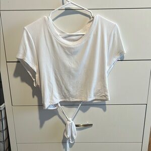 Aerie White Tie-Front Crop T-Shirt